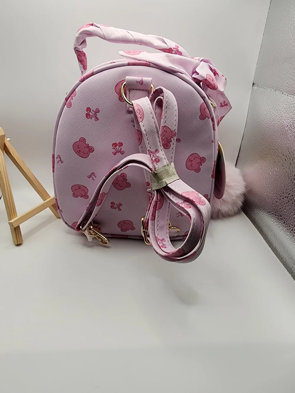 Under One Sky Pink Backpack with Bow and Pom Keychain